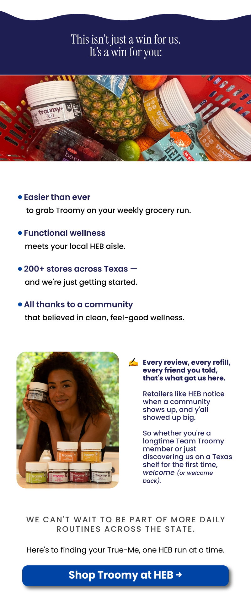 HEB - Retail - Launch - Texas - Functional Mushrooms - Cordyceps - Lion's Mane - Reishi - Troomy Nootropics in Whittier, CA
