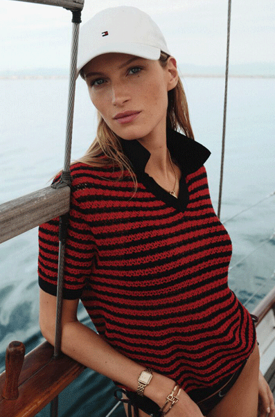 Pointelle Relaxed Short Sleeve Polo Jumper