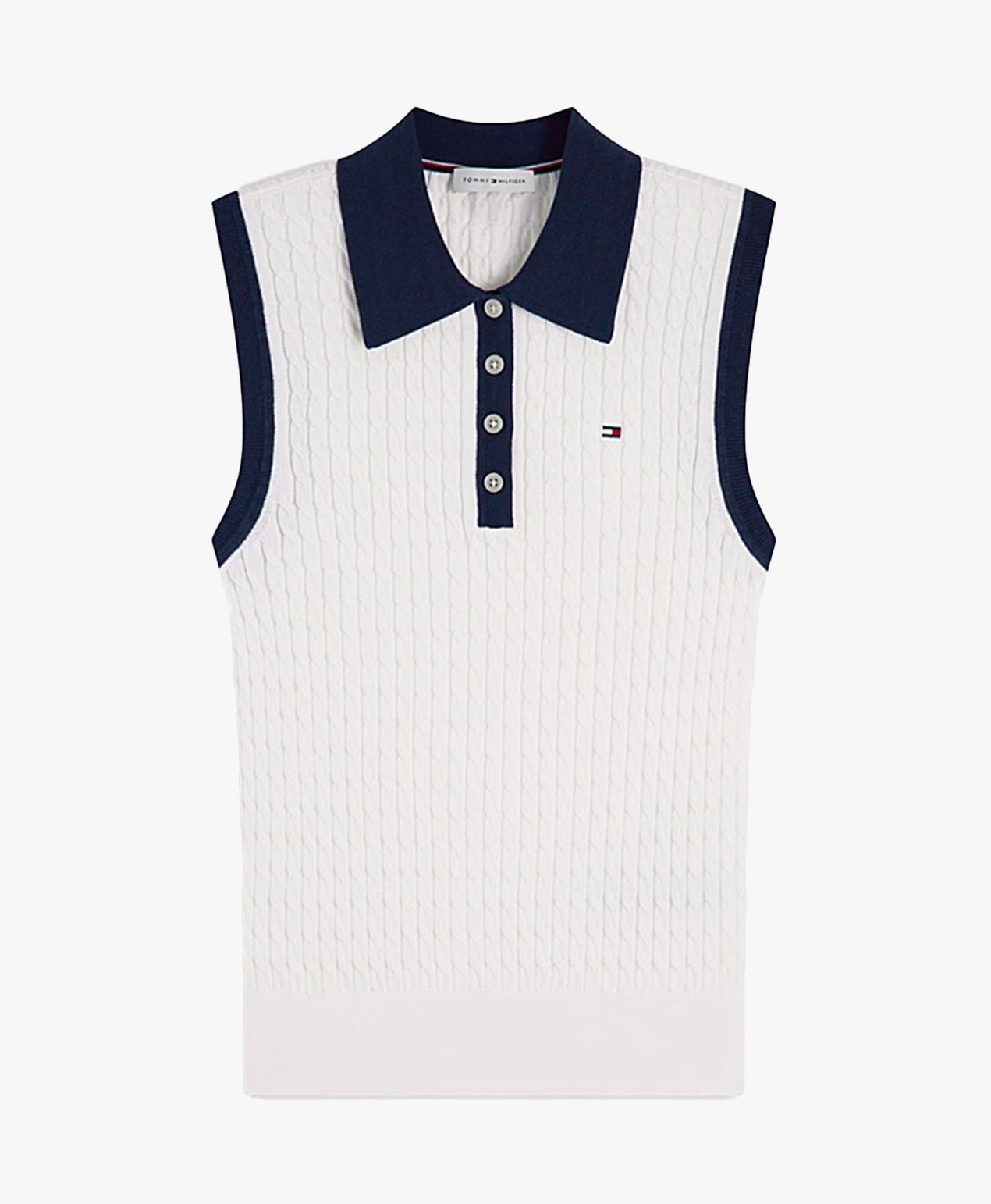 Cable Knit Slim Sleeveless Polo Jumper, £110