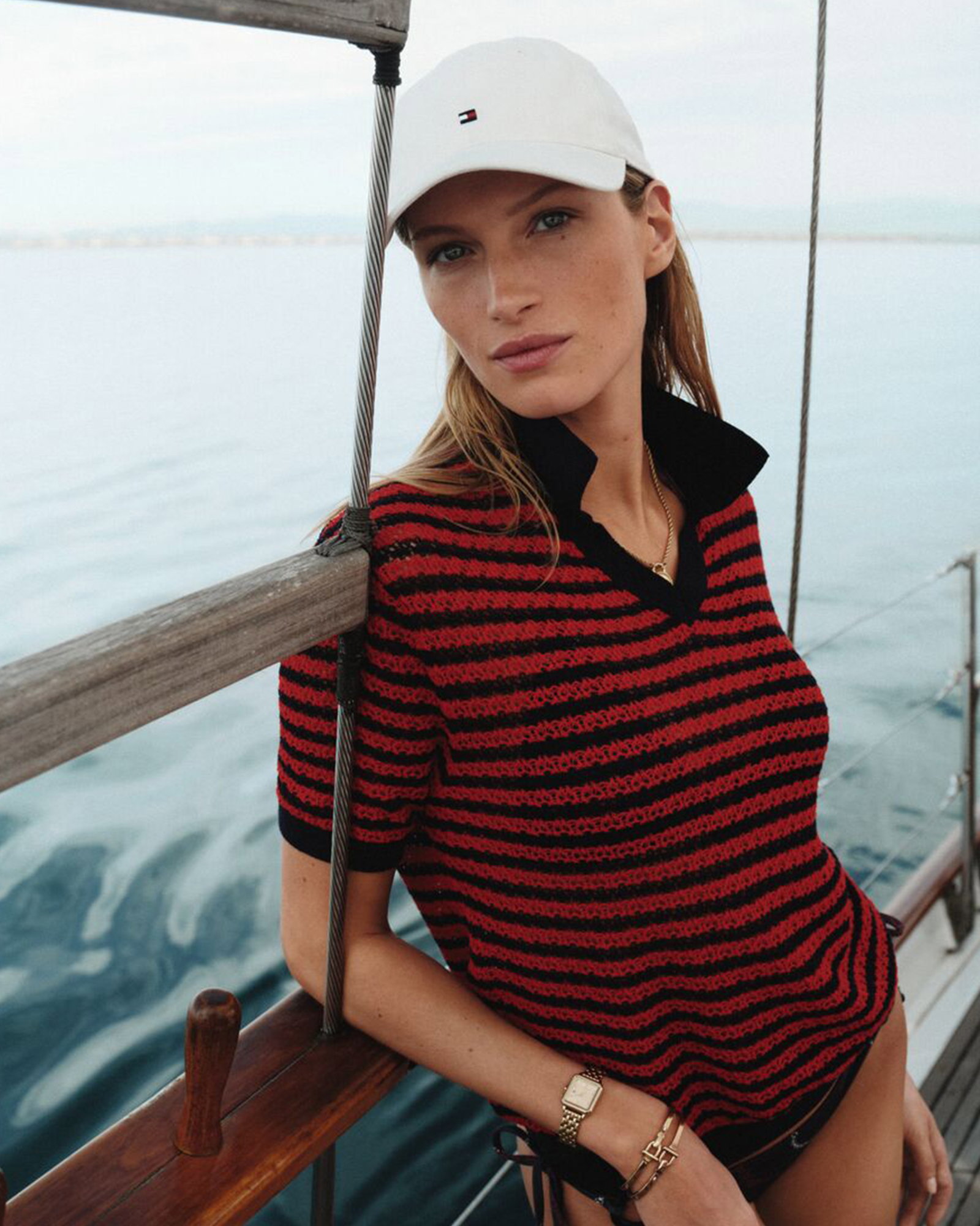 Pointelle Relaxed Short Sleeve Polo Jumper
