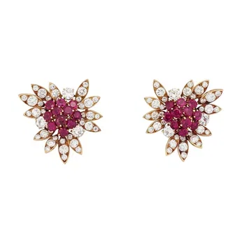 Van Cleef & Arpels Ruby and Diamond Flower Earrings