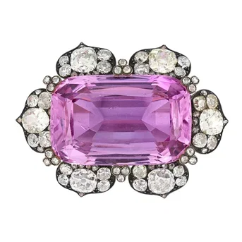Late 19th Century Pink Topaz and Diamond Brooch