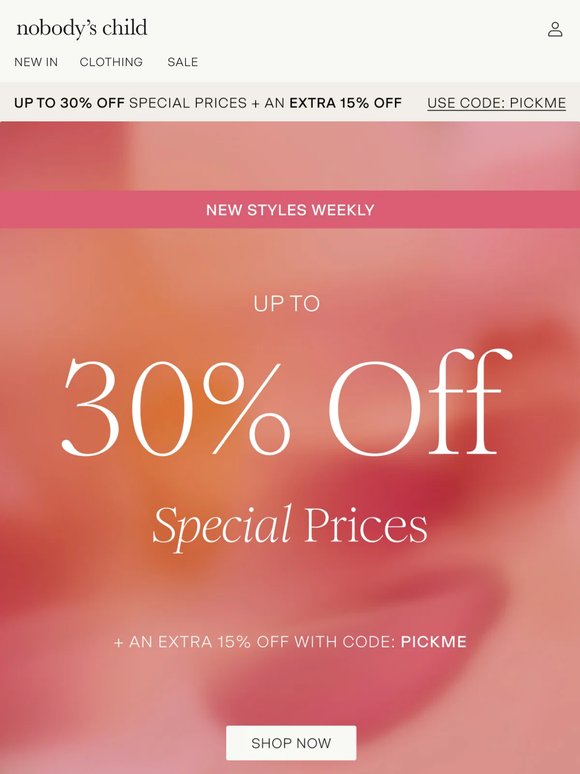 Up to 30% off summer styles