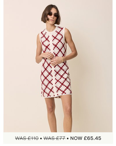 Red and White Crochet Button Through Mini Dress