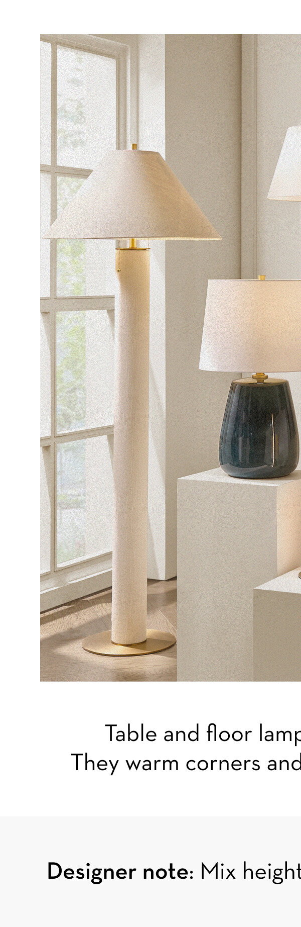 Modern floor lamp bringing height and soft glow.