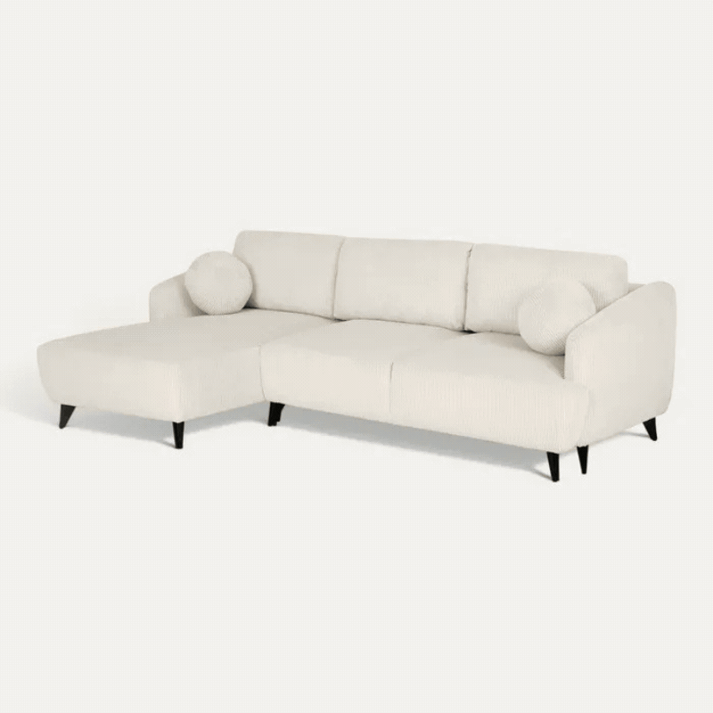 Canapé d'angle méridienne BERTHA tissu velours côtelé beige
