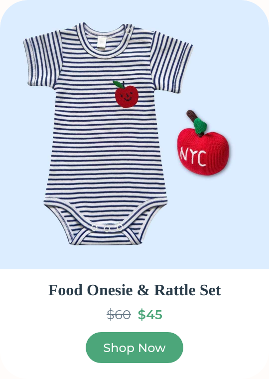 Food Onesie & Rattle Set — organic baby gift with playful food illustrations