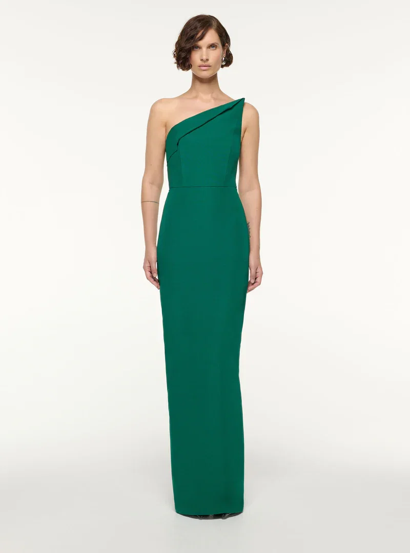 ASYMMETRICAL FOLD WOOL SILK GOWN