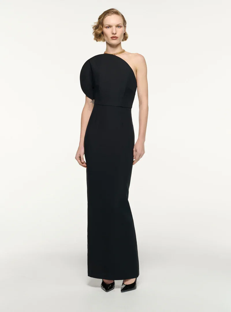 ASYMMETRIC SILK WOOL MAXI DRESS
