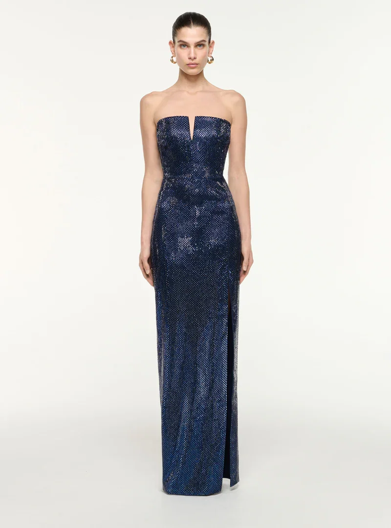 STRAPLESS ALL OVER DIAMANTE GOWN