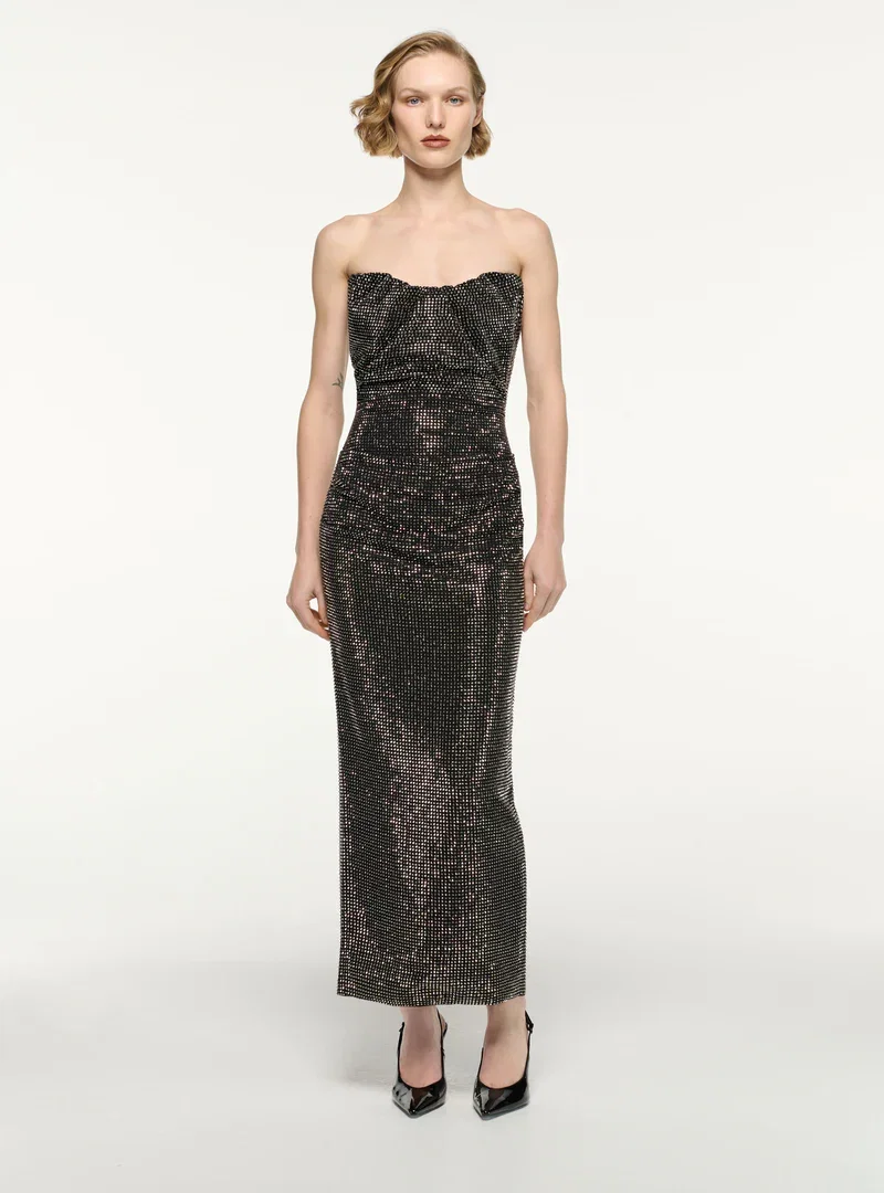 STRAPLESS DIAMANTE MAXI DRESS