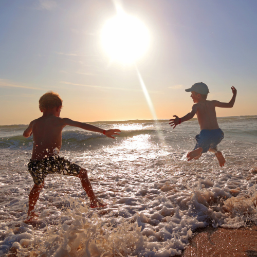 family on beach