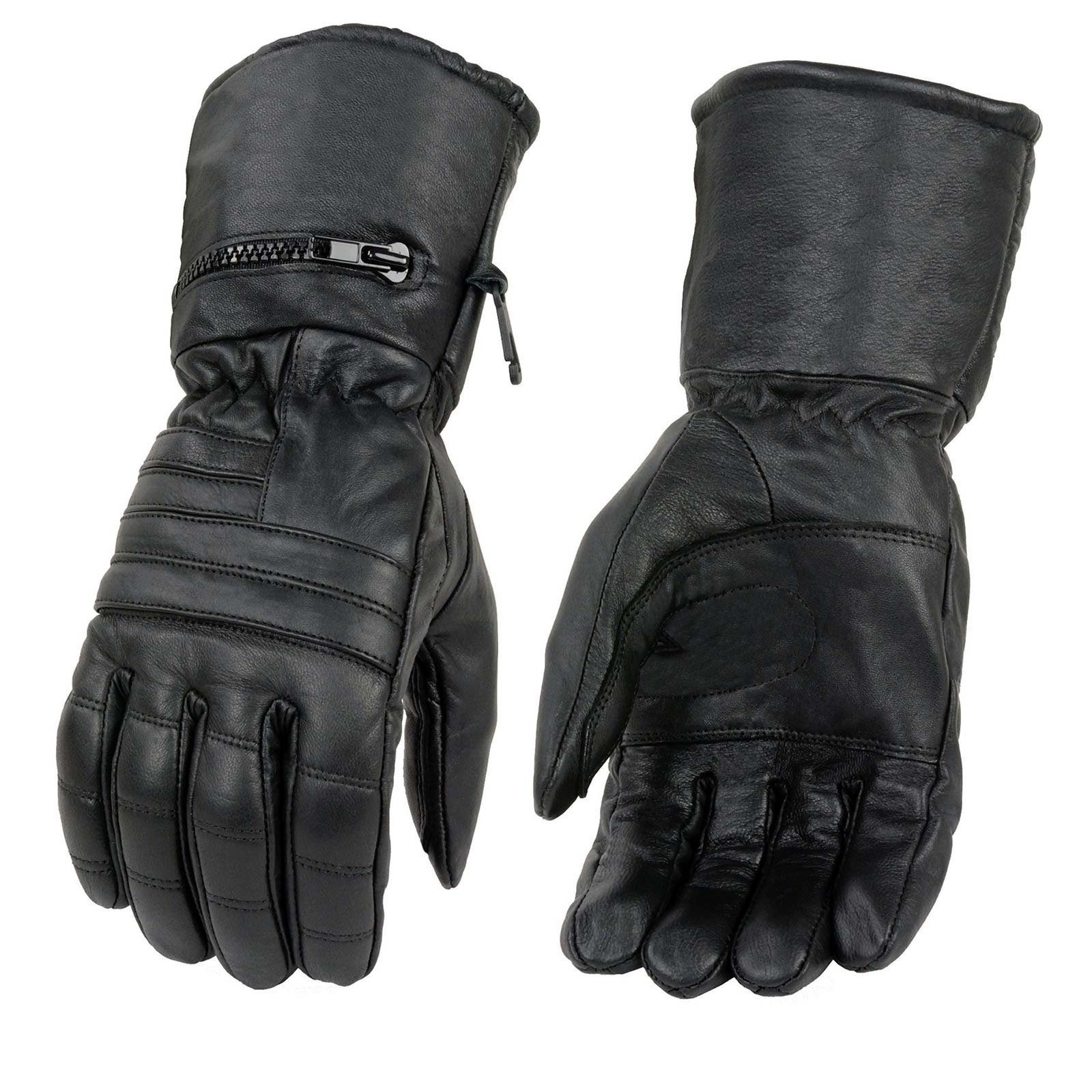 Image of Milwaukee Leather SH230 Men's Black Leather Warm Lining Gauntlet Motorcycle Hand Gloves W/ ‘Rain Mitten and Pull-on Closure’