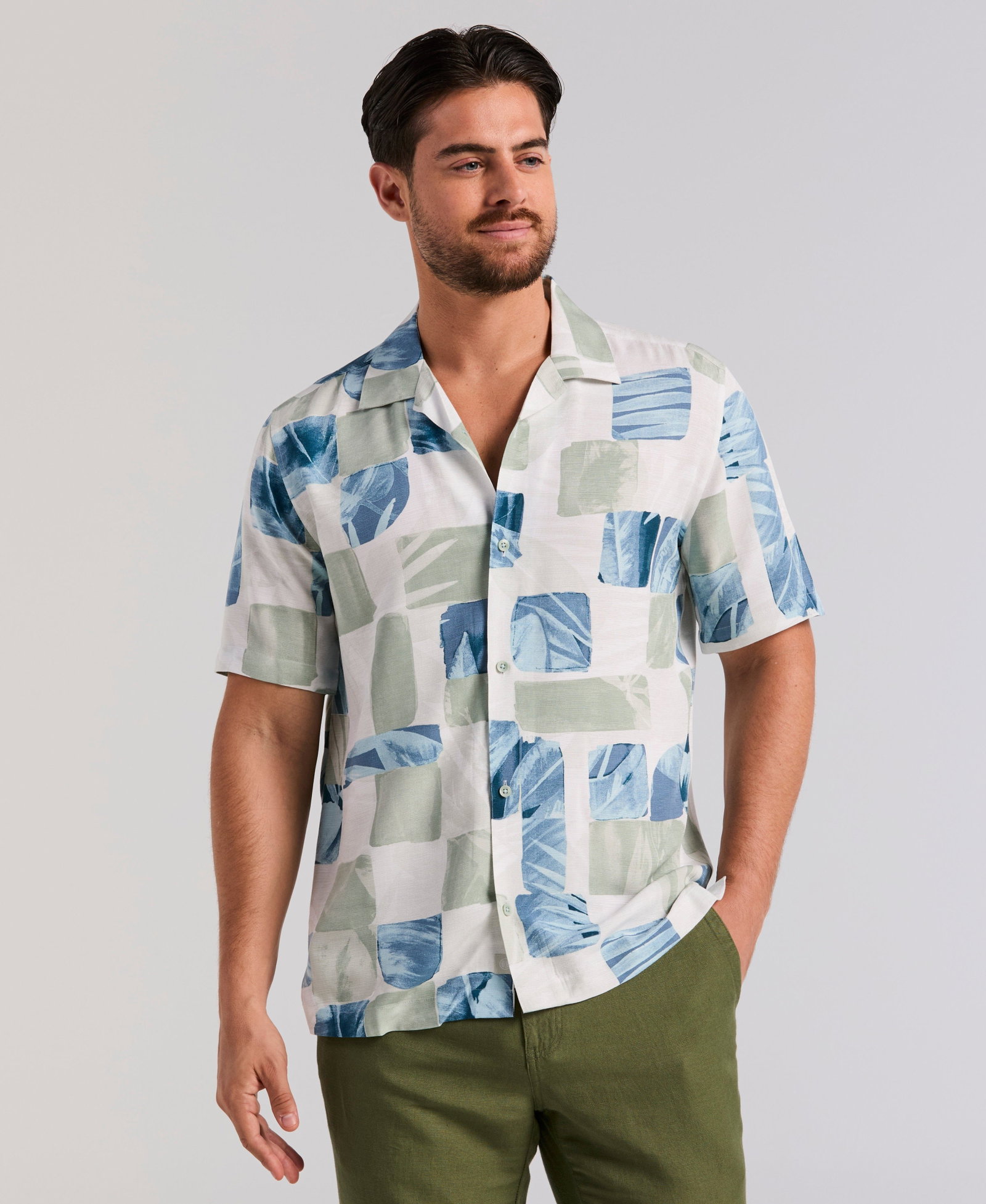 Image of Watercolor Tropical Geo Print Shirt