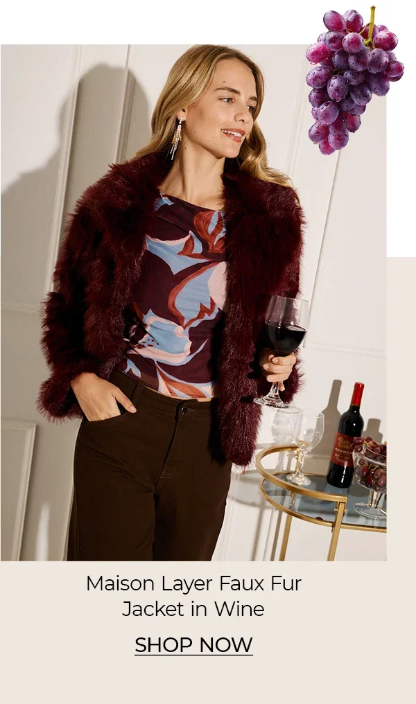 Maison Layer Faux Fur Jacket in Wine