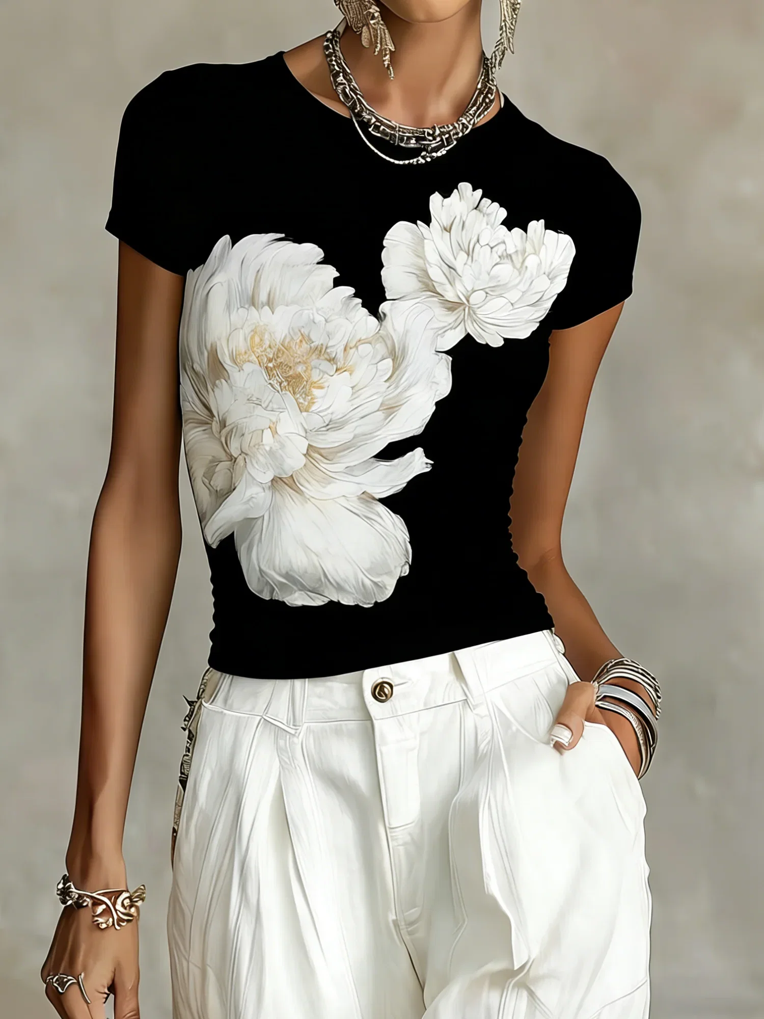 Image of Casual Floral Slim Fit Graphic T-Shirt