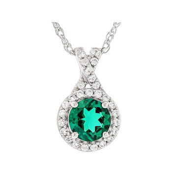 Lab Created Emerald Rhodium Over Sterling Silver Pendant with Chain 0.87ctw