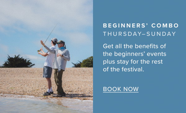 An angler stood on the beach getting instructed by one of our expert guides on how to improve their casting. Book your Beginners Combo Ticket today to enjoy all 4 days.