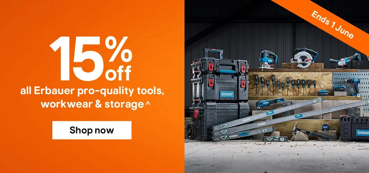 15% off all Erbauer pro-quality tools, workwear & storage^ Offer ends 1 June. Shop now