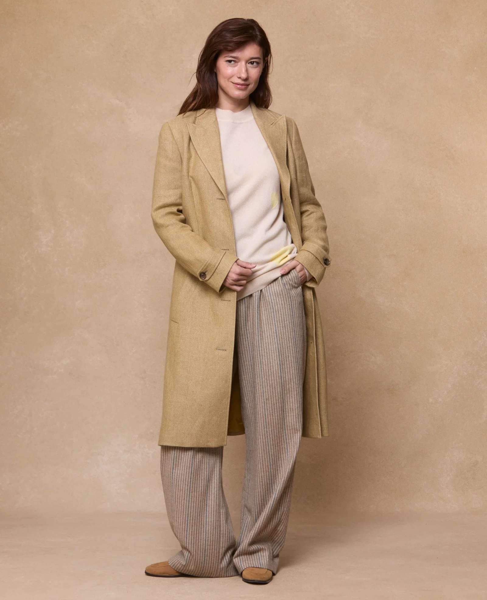 Image of Rosie Irish Tumbled Linen Coat - Oat