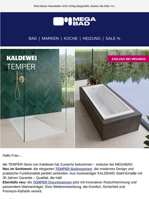 ✨ Neu bei uns: TEMPER Badewannen & Duschwannen von Kaldewei