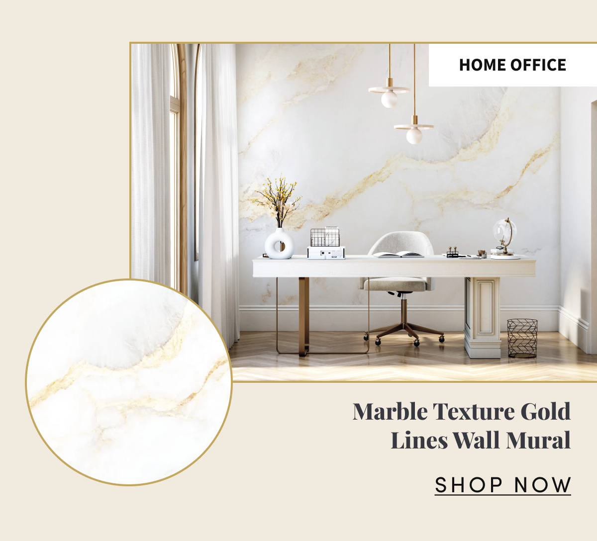 Home Office. Marble Texture Gold Lines Wall Mural. Shop Now.