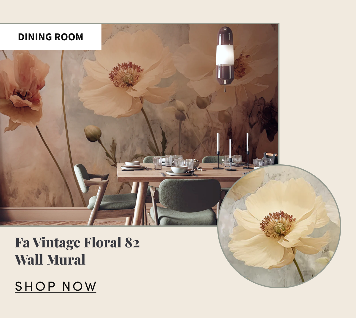 Dining Room. Fa Vintage Floral 82 Wall Mural. Shop Now.