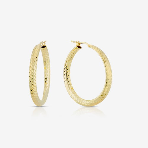 Sterling Silver Yellow Gold Plated Diamond Cut 30mm Hoops