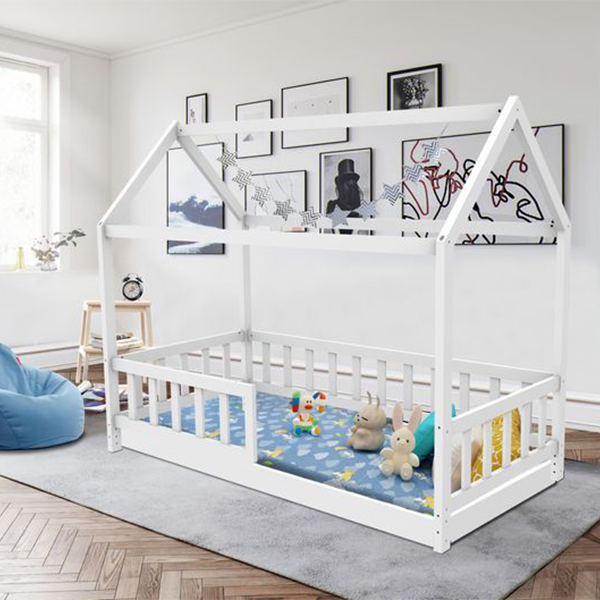 Kinderbett Hausbett 165 x 86 x 141 cm Kiefer massiv weiß