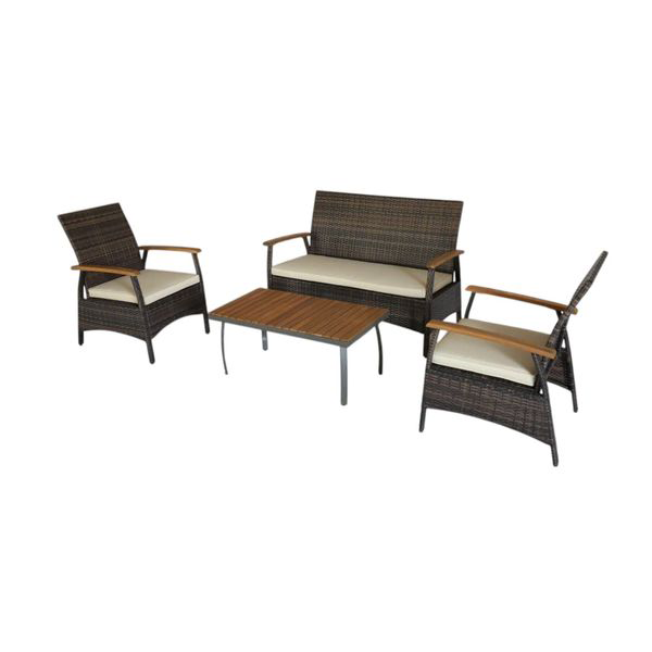 7tlg. Gartenmöbelset aus Rattan - Khaki