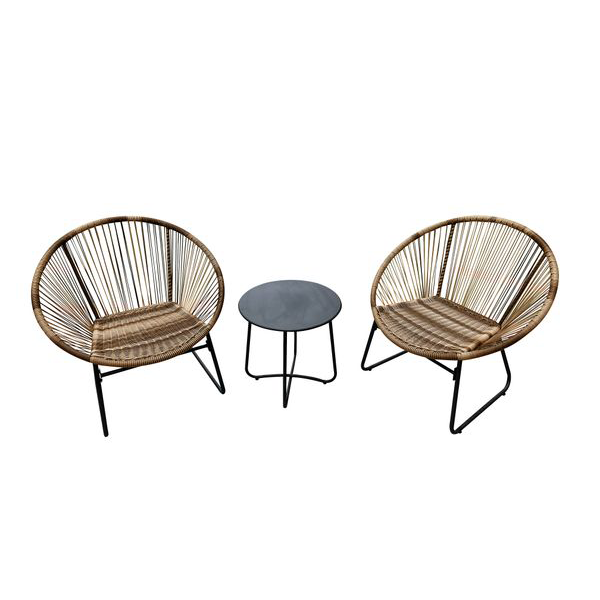 3 tlg. Garten-Set in Rattan - Braun