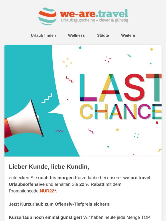 Nicht verpassen: 22 % Rabatt auf Ihren Kurzurlaub