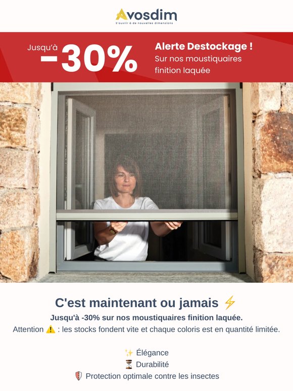 🚨 Alerte Destockage ! Moustiquaires finition laquée jusqu'à -30% – Stocks limités !
