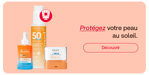 Protégez votre peau au soleil avec des soins solaires adaptés signés Avène, Vichy et Alphanova. Découvrez des produits à haute protection UV pour le visage et le corps et profitez pleinement des journées ensoleillées en toute sérénité.