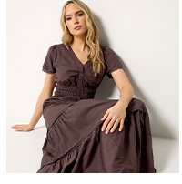Brown Lace Trim Cotton Tiered Maxi Dress