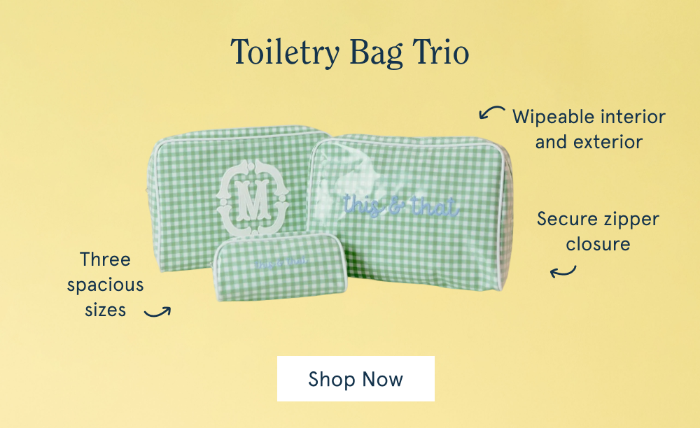 Toiletry bag trio with product call outs