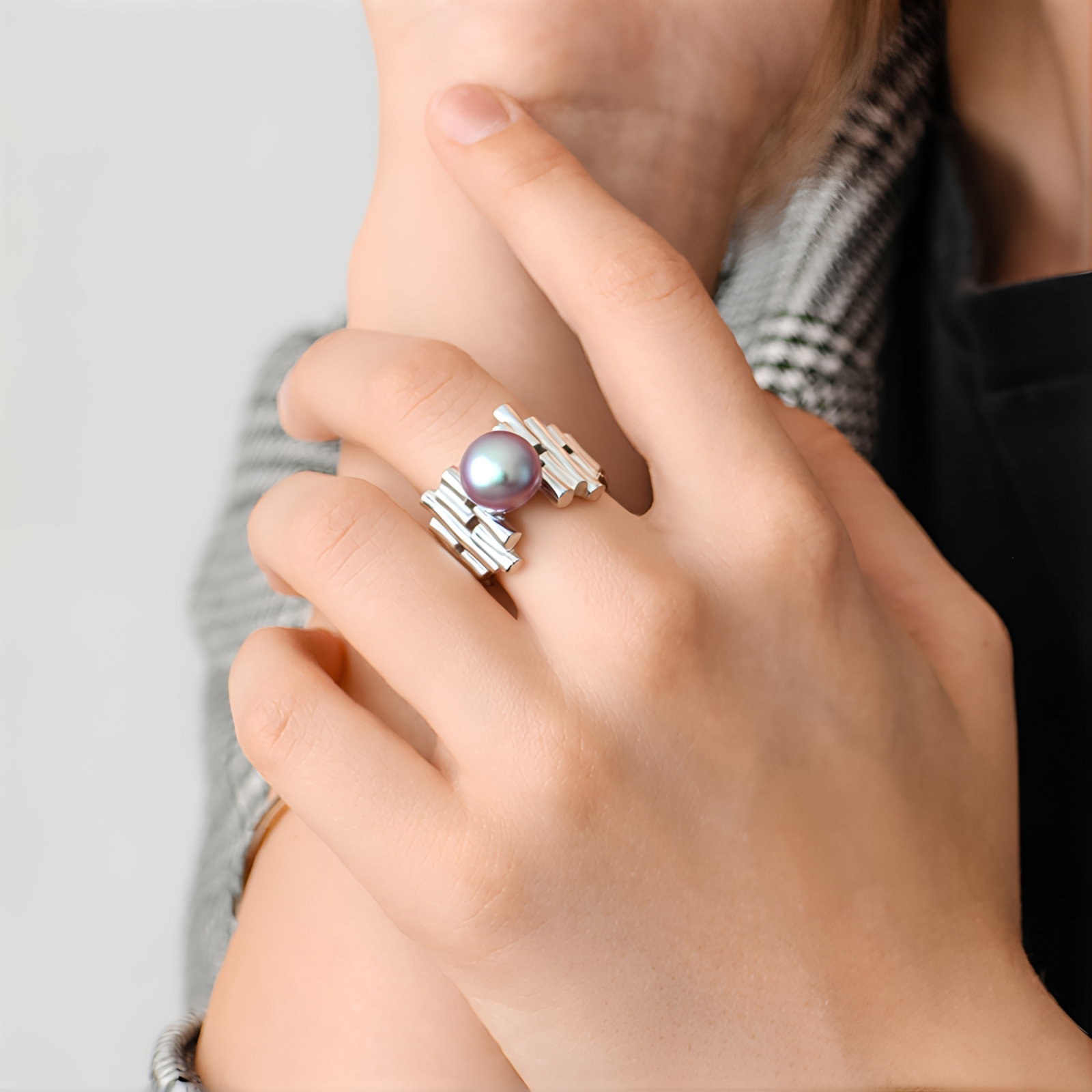 Zilveren Ring met Roségouden Plating en Witte Cambodjaanse Zirkonen – 0,16 ct Geometrisch
