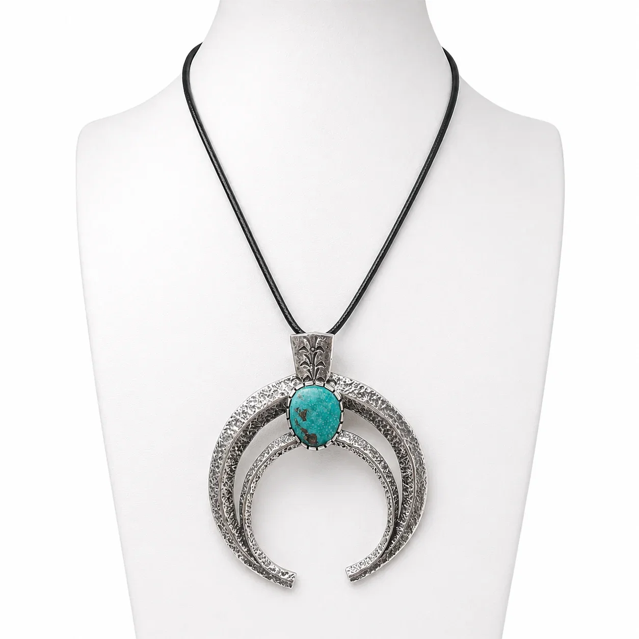 Image of Navajo Morenci Turquoise and Silver Super Naja Necklace