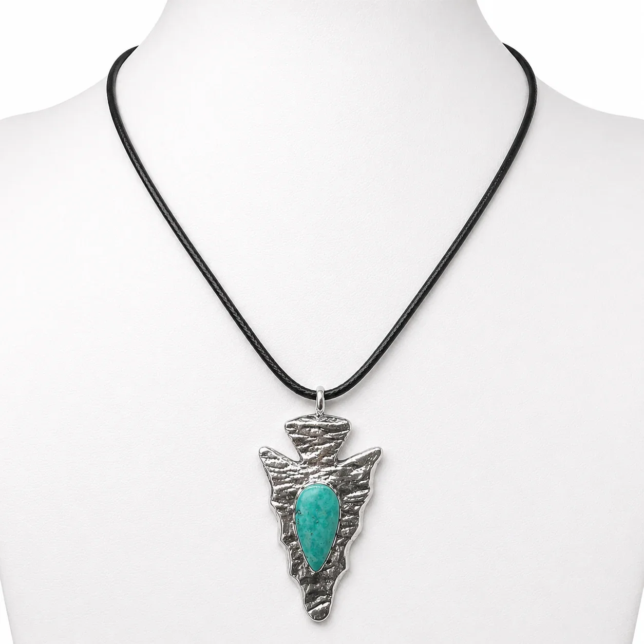 Image of Navajo Royston Turquoise Silver Arrowhead Pendant Necklace