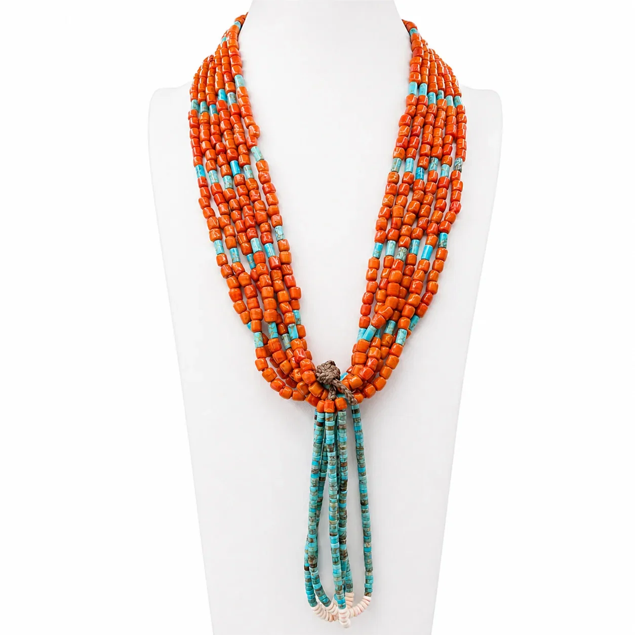 Image of Turquoise and  Orange Ceramic Trading Bead Jacla Necklace Santo Domingo
