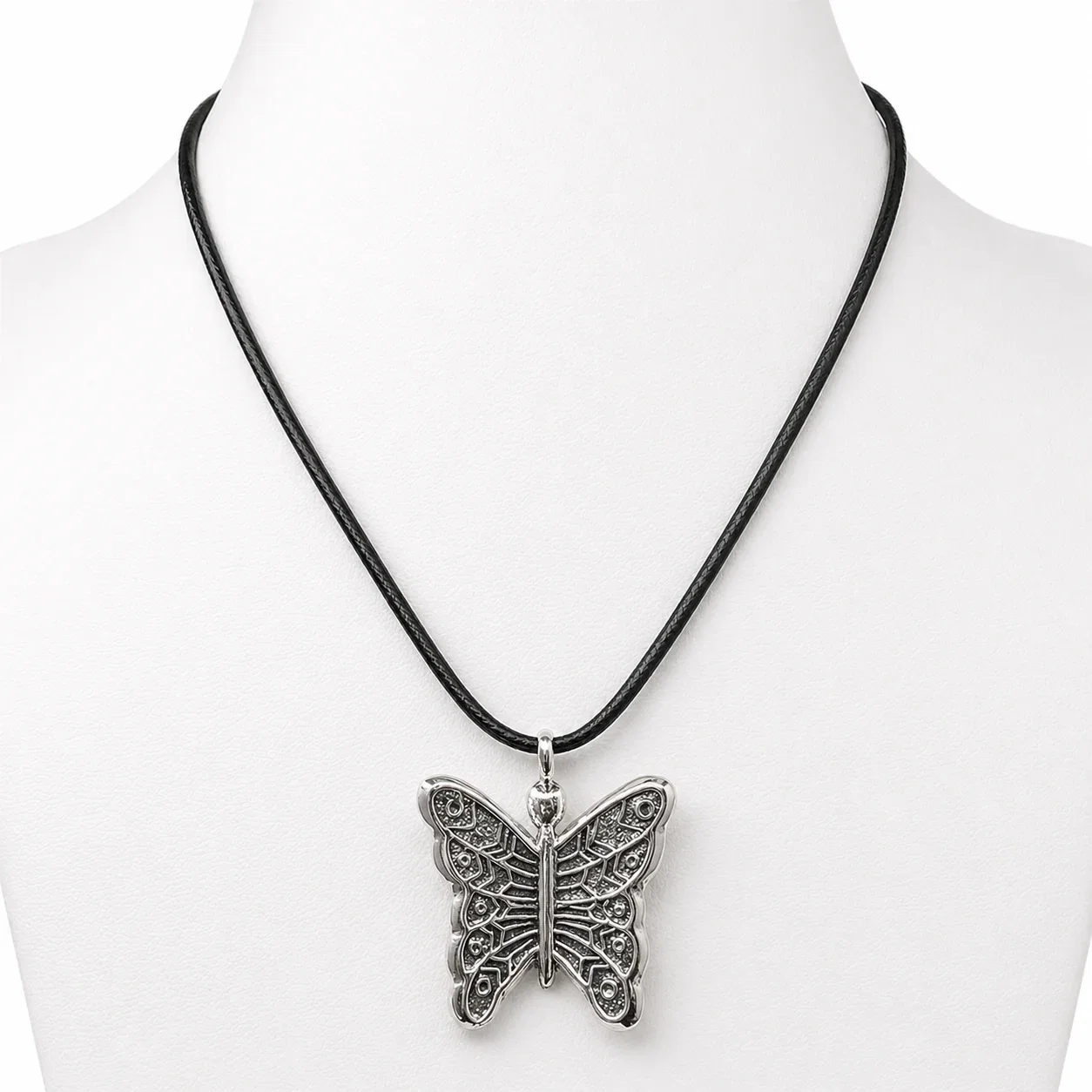 Image of Navajo Silver Butterfly  Pendant Necklace Tufa Cast