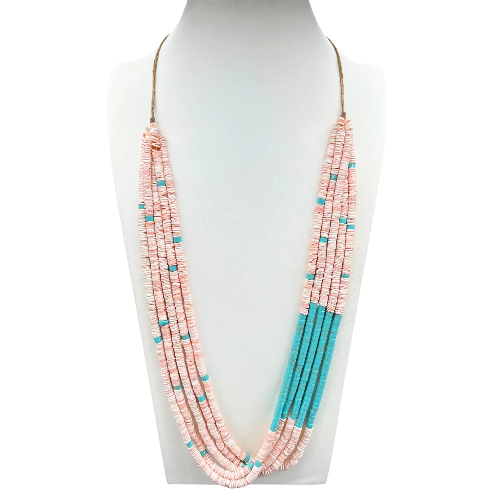 Image of Pink Clam Shell and Turquose Heishi Necklace Santo Domingo Pueblo