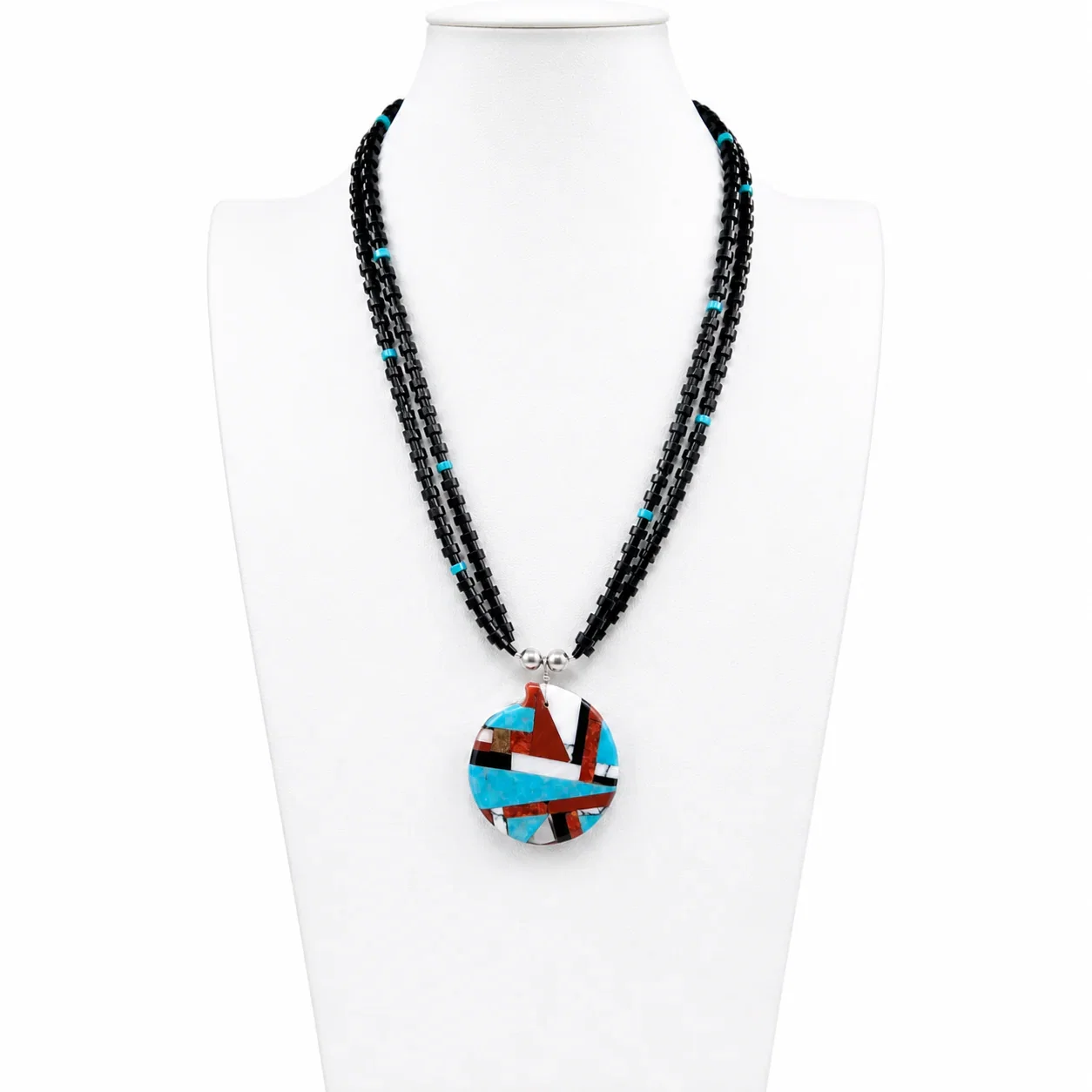 Image of Mosaic Turquoise Inlay Shell Necklace Santo Domingo Reversible