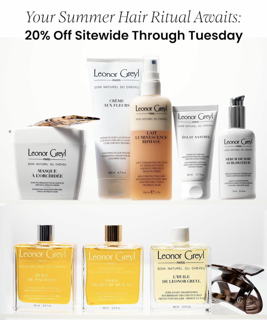 Leonor Greyl products on a bathroom shelf