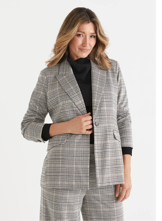 Single Breasted Ponte Check Blazer