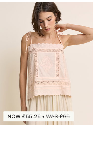 Peach Broderie Anglaise Tie Back Cami
