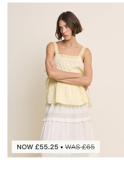 Butter Yellow Embroidered Lace Trim Top