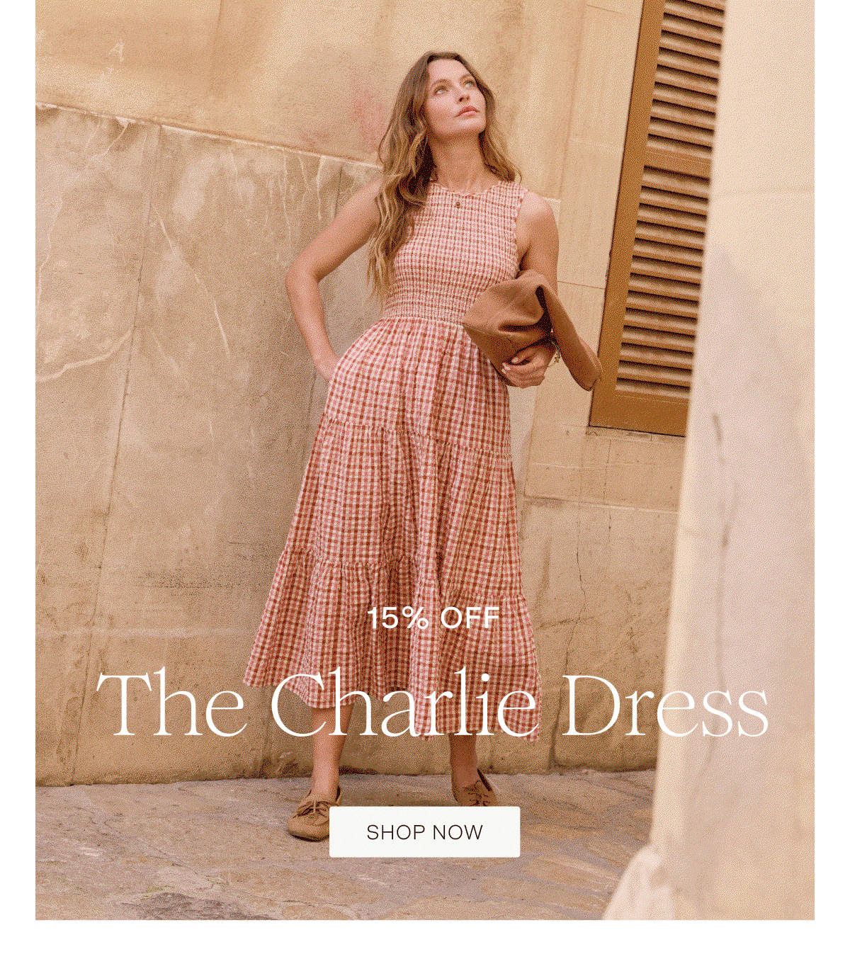 Pink and Red Gingham Shirred Charlie Midi Dress