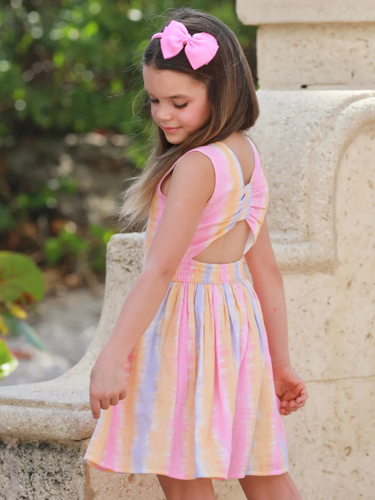 Image of Sunset Dream Pastel Stripe Open Back Twirl Dress