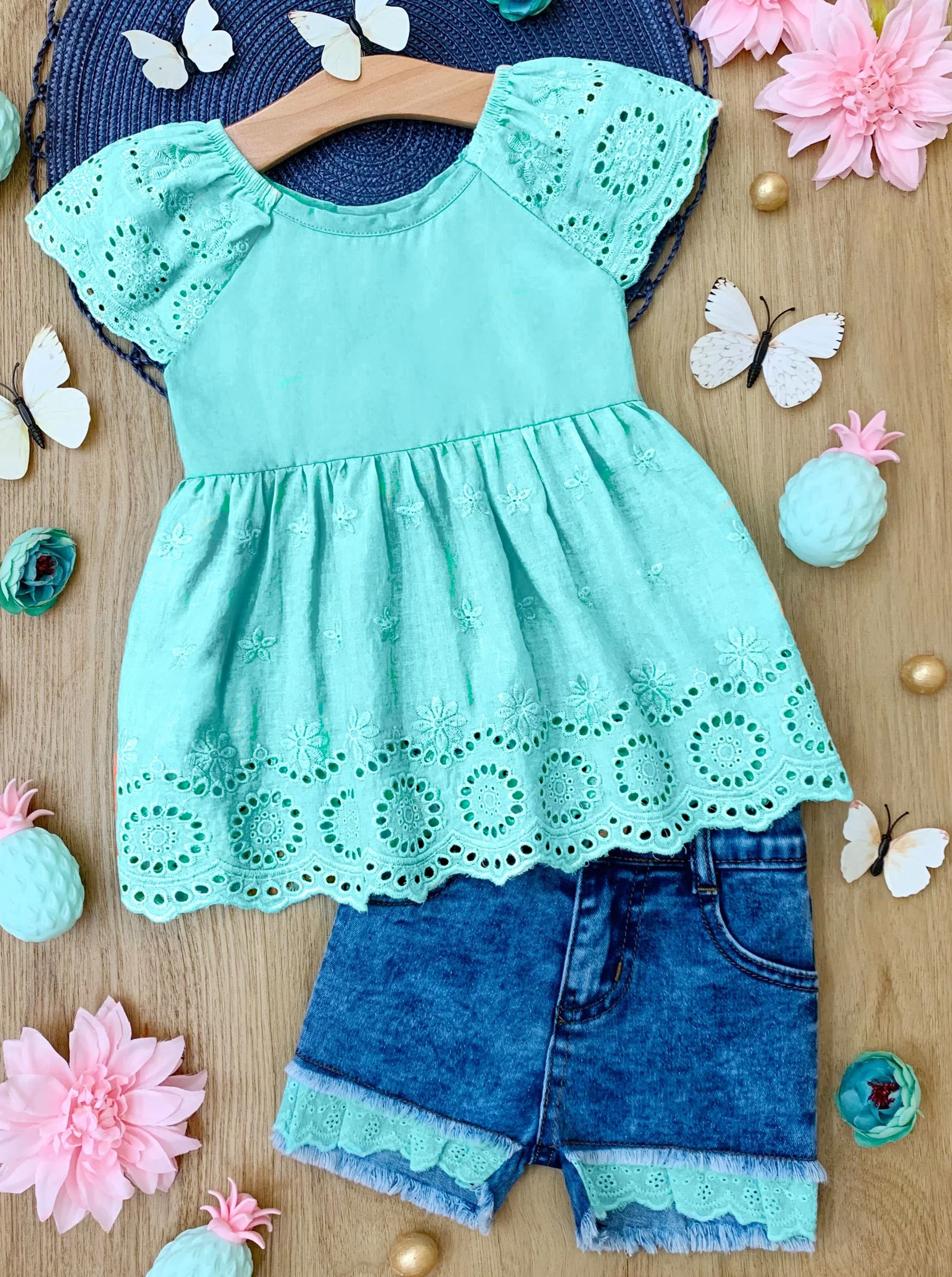 Image of Little Miss Sunshine Top and Denim Shorts Set